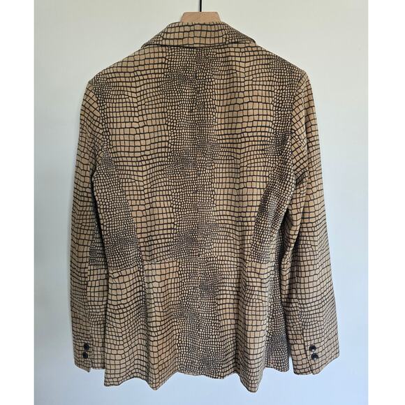 Caché 100% Suede Brown Beige Animal/Croc Print Blazer Jacket NWT Sz 12 - Picture 2 of 3